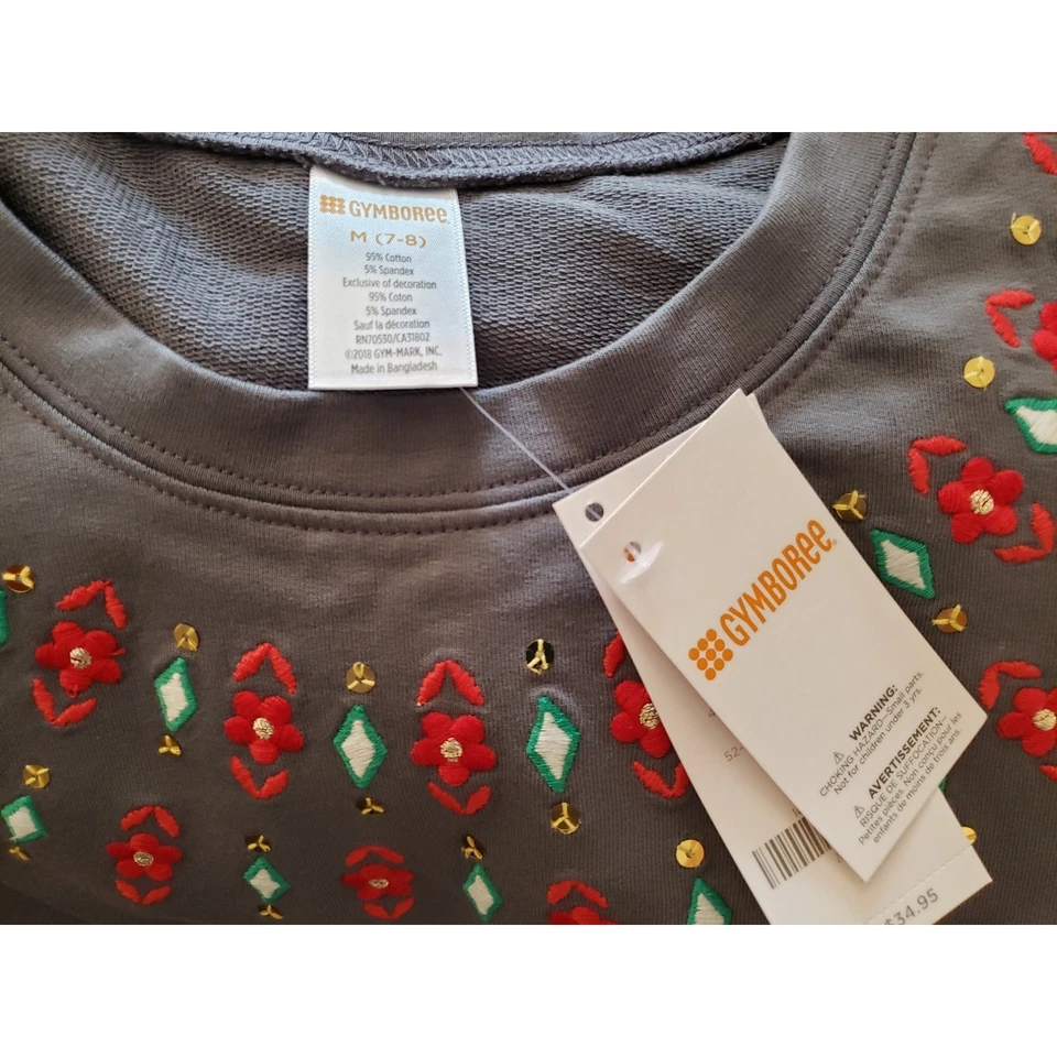 Gymboree 7-8 NUEVO Vestido Gris Bordado Vacaciones Foto 2 de 4