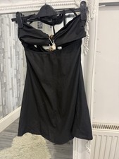 PrettylittleThing Cute Black Mini Dress Cut Out Middle U.K. Size 8 Halter neck