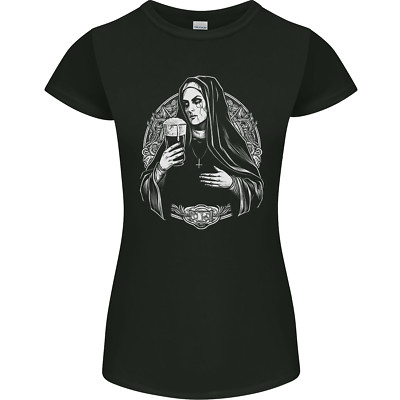Evil Nun Trinking Beer Horror Halloween Damen Petite Cut T-Shirt