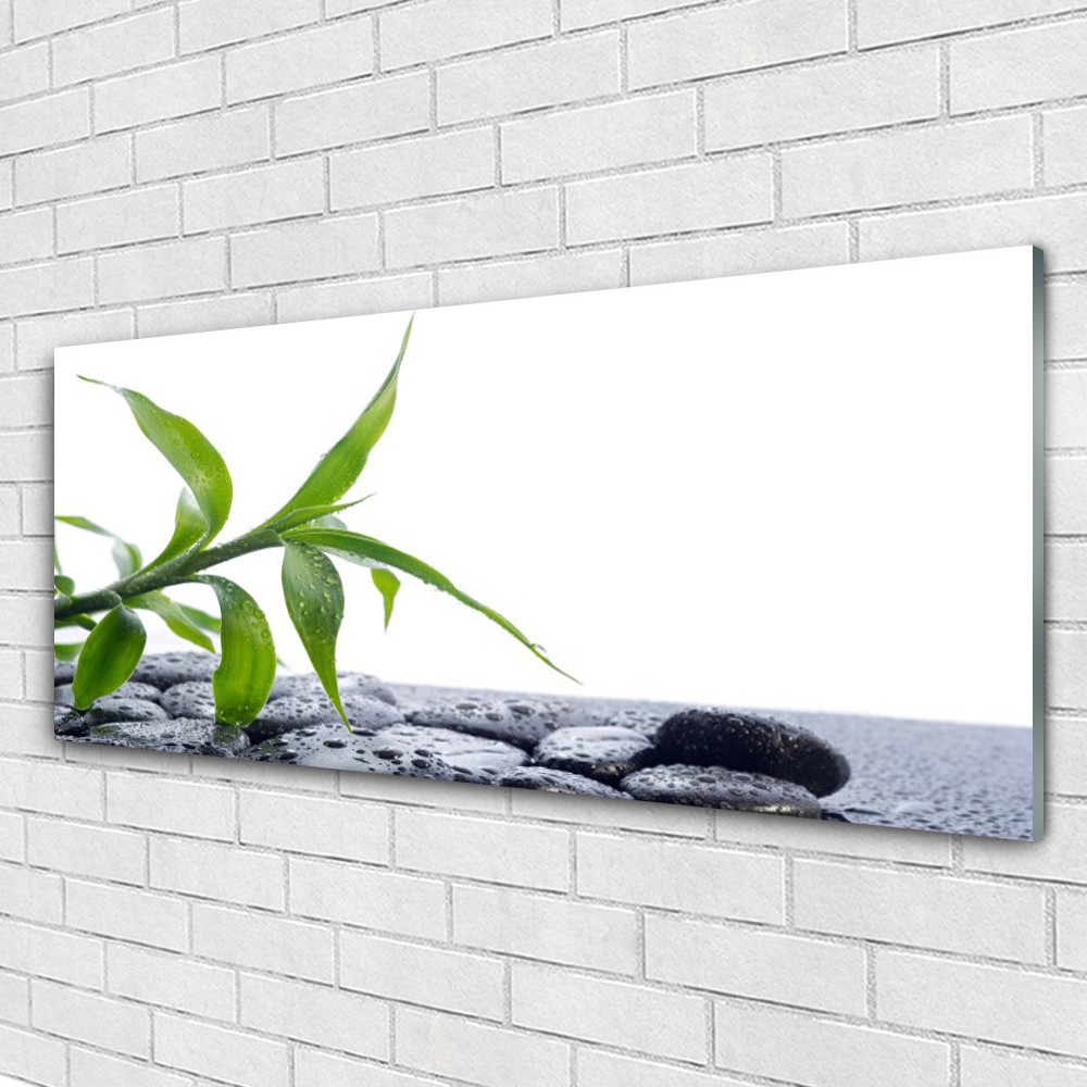 Impression sur verre acrylique 125x50 cm avec motif floral de feuilles vertes