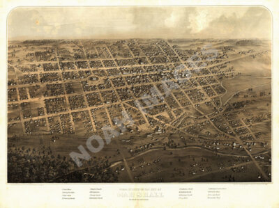 Panoramic Map of Marshall Michigan 16x20