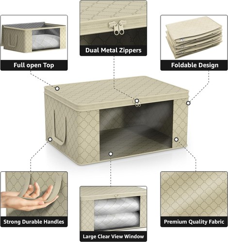 Sorbus Foldable Storage Bag Organizers (3 Pack, Beige) - 第 6/13 張圖片