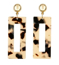 CLIP ON EARRINGS - gold drop earring with brown tortoise shell acrylic - Eada B