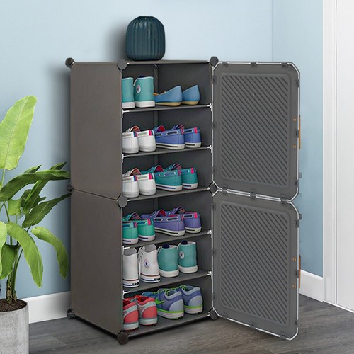 Plastic Shoes Rack With Door Corner Storage Shelf Organiser Box Cabinet Home - Picture 7 of 30