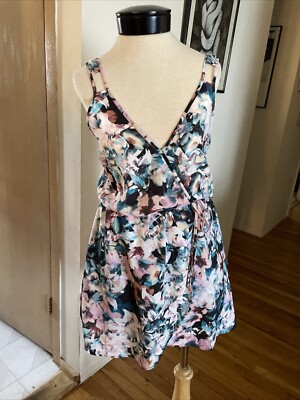Forever 21 Floral Wrap Dress Black Pink Teal Drawstring Waist Small