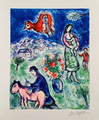 Marc Chagall SUR LA ROUTE VILLAGE Facsimile Signed Limited Edition Giclee 24x18''