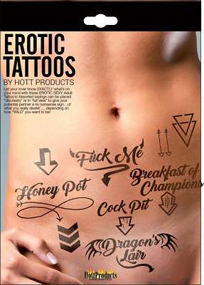 Erotic Tattoo's - Assorted Pack - Kinky Temporary Body Tattoos - Fake Tats