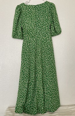 wayf green floral dress Zapaka Women Grey Green Printed Flower Bridesmaid Dress with Slit Square Neck Chiffon Wedding Guest Dress, Dusty Sage / US20W main image 1