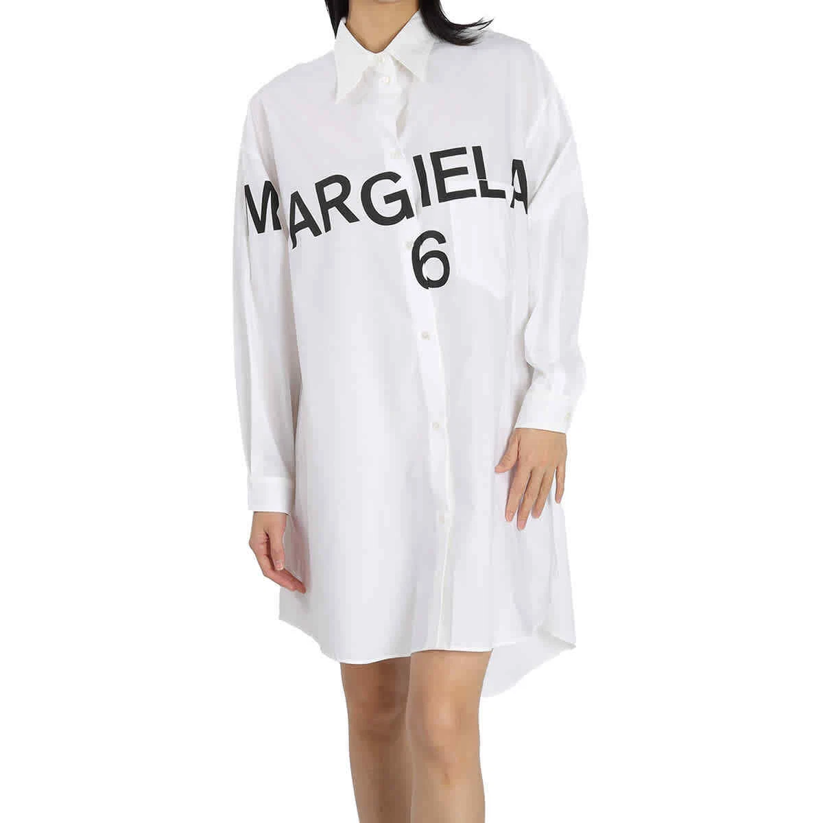 MM6 Ladies White Cotton Logo Print Maxi Shirt Dress | eBay