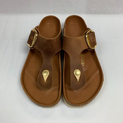 Birkenstock New w/ Box Gizeh Big Buckle Cognac Oiled Leather