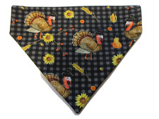 Dog bandana over the collar Thanksgiving turkey sunflower plaid small