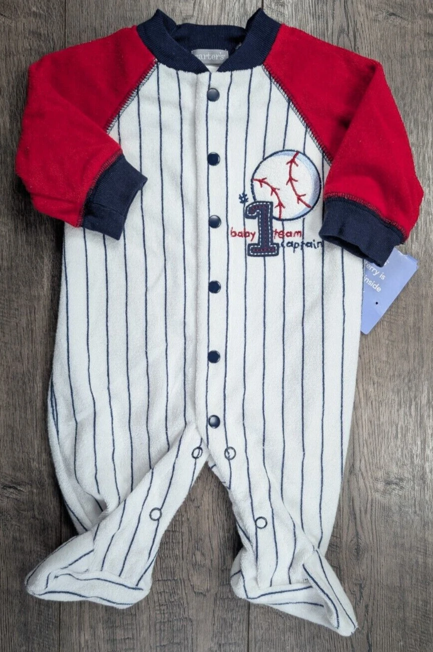 Baby Boy Clothes New Vintage Carter's Newborn Terry Cloth Baseball Footed Outfit