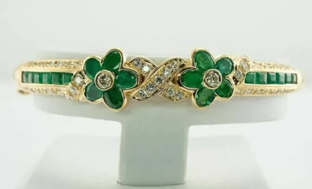 7CT Lab-Created Oval Emerald Tennis Bracelet 14K Gold Plated 7 Inch