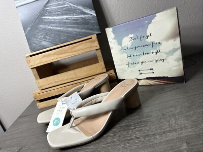 A NEW DAY Elvie Ivory Thong OpenToe CushionChunky Heels 8.5M NewWithTag $34.99