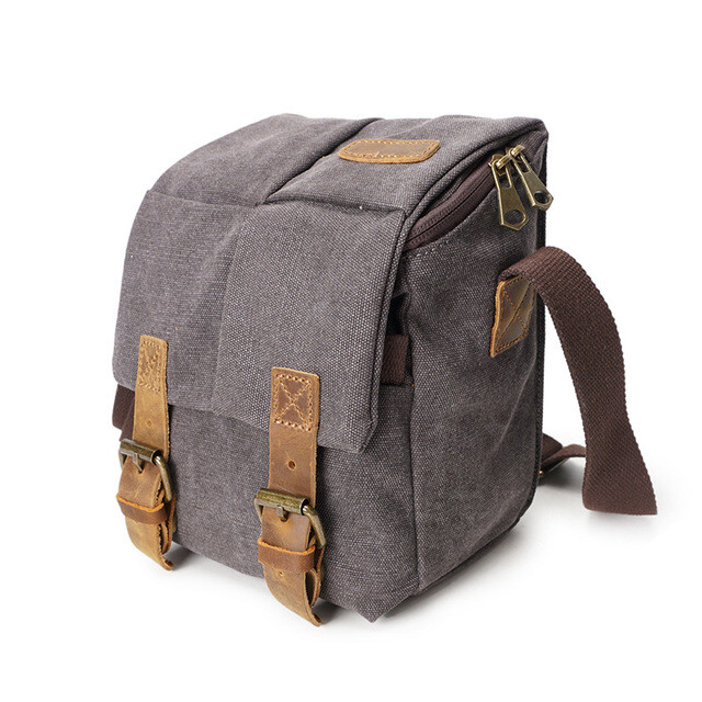 SLR Camera Bag Messenger Bag Canvas Bag Top Layer Leather Camera Bag Waterproof