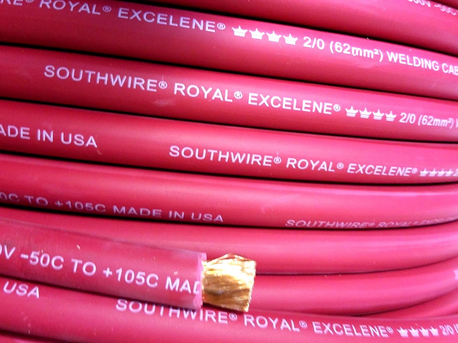 2/0 EXCELENE WELDING BATTERY CABLE RED 600V USA 105c EPDM JACKET 30' ft 