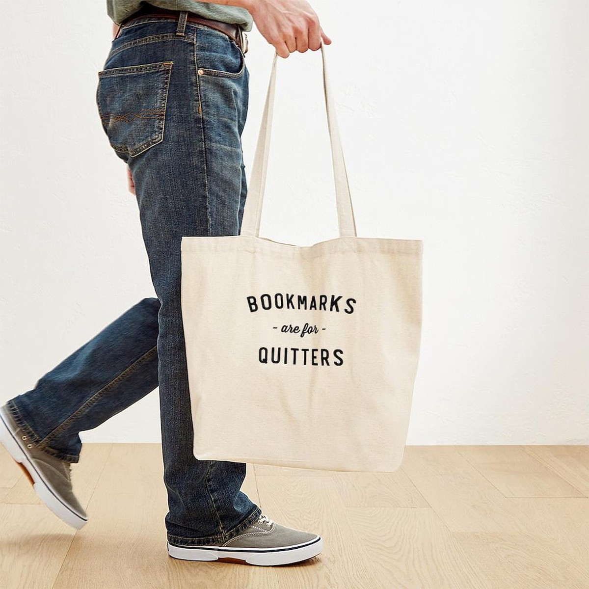 CafePress 'Bookmarks Are For Quitters' Canvas Tote Bag – Natural Reusable Shopping Bag - View #8