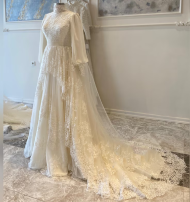 Ivory Lace Moroccan Kaftan Wedding Dress Appliques Sequin Bridal Gowns |  eBay