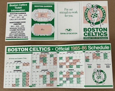 1986 Boston Celtics Schedule World Champs Larry Bird/DJ/McHale/Walton/Parish 