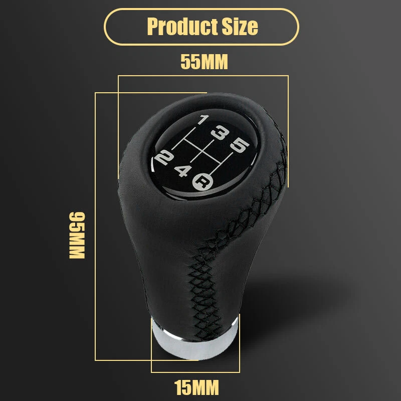 5 Speed Black Car Manual Shift Knob Gear Stick Shifter Lever Leather Universal - Image 3 of 4