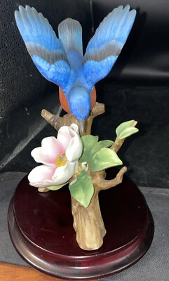 Andrea by Sadek BLUEBIRD Porcelain Bird Figurine #8473 With Base