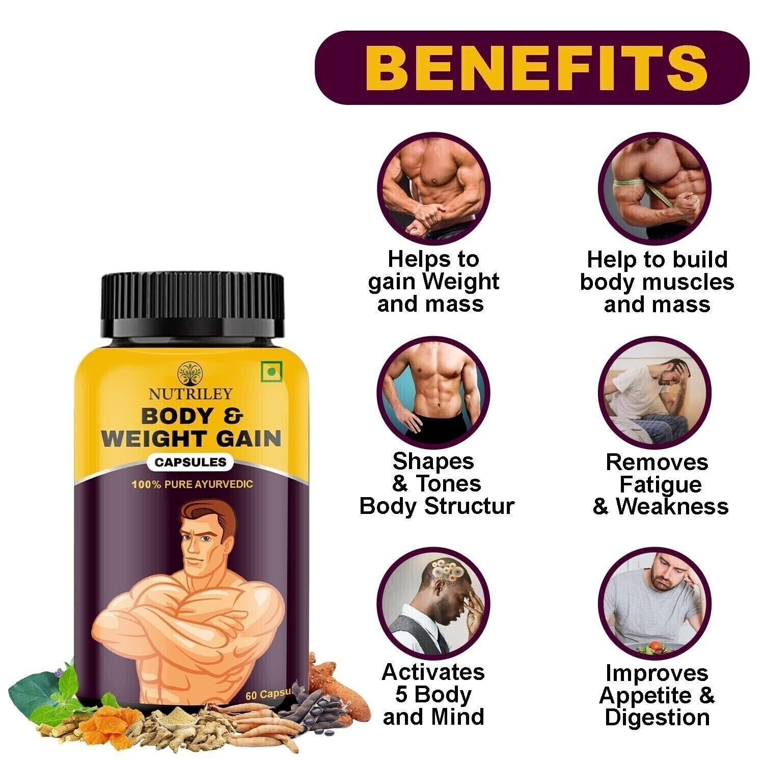 Fast Weight Gain Pills Muscle Gainer WEGHT GAIN 60 CAPSULES Men Women