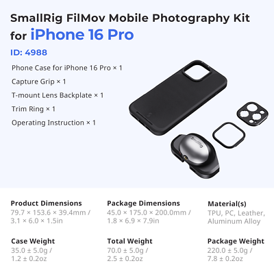 SmallRig FilMov Phone Case Kit w/ T-Mount Lens Backplate for