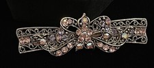 Silver Tone Metal Hair Clip with Rhinestone Acrylic Jewelry Stone- Pink