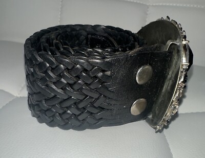 Lauren Hampton Belt Rhinestone Gems Buckle Black Braided  display picture 2