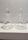 Set Of 2 Vintage Anchor Hocking Clear Glass Oil & Vinegar Cruets With Stoppers