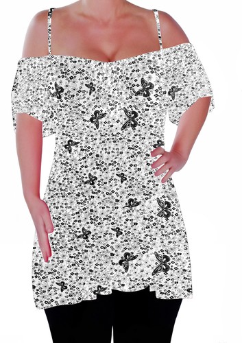 Womens Off The Shoulder Strappy Cami Vest, Tunic Blouse Cold Shoulder Swing Top - Picture 39 of 52