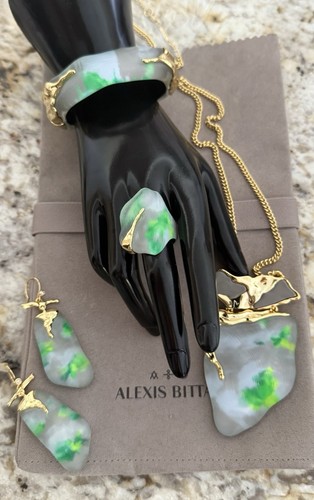 100% Authentic Alexis Bittar Florescent Sky Lucite, Molten Gold Block Ring - Picture 4 of 18