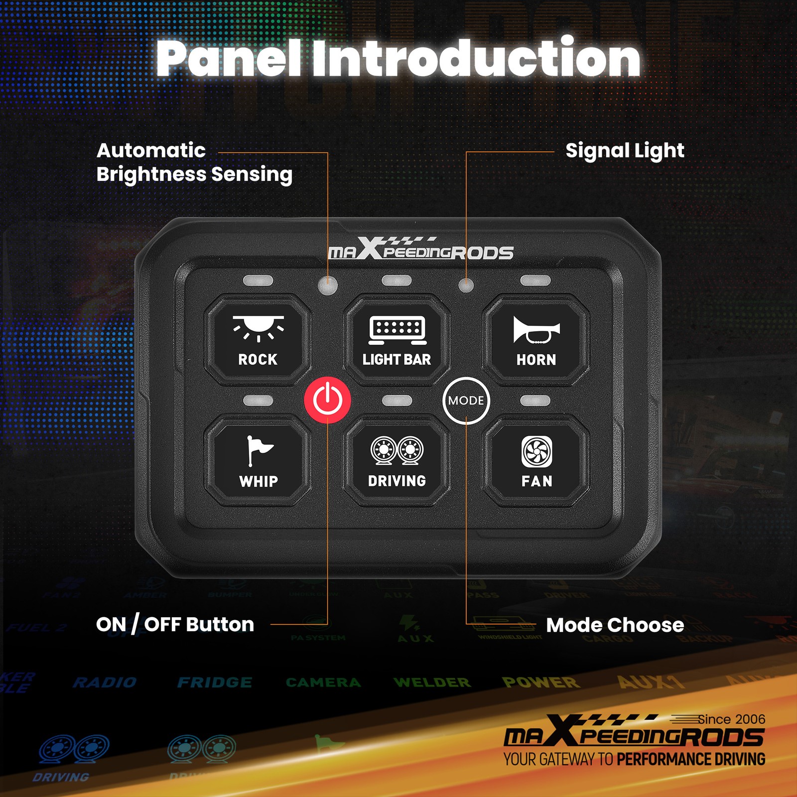 Touch Switch Panel Universal For Off-Road ATV Truck Boat 6 Gang RGB 60A 12V-24V