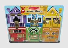 Melissa  Doug Wood Puzzle Latches Board Activity Toy Animal Colors Shapes NEW