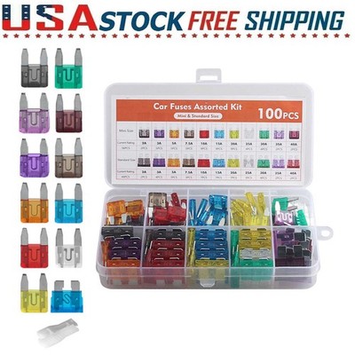 100pcs Car Automotive Mini & Standard Fuses Auto Blade Fuse Assortment Kit APM