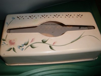 Vintage Tissue Box Holder MCM Detecto Metal Dual Mount Hand Painted Pink Roses