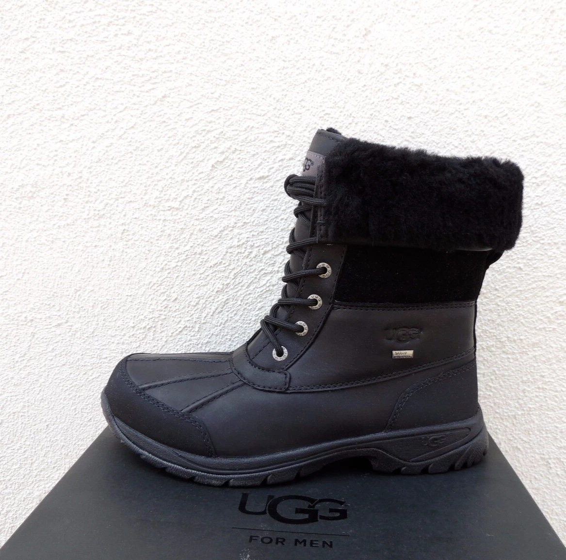 UGG BUTTE BLACK WATERPROOF LEATHER WINTER SNOW BOOTS, MEN US 8/ EUR 41 ~NEW