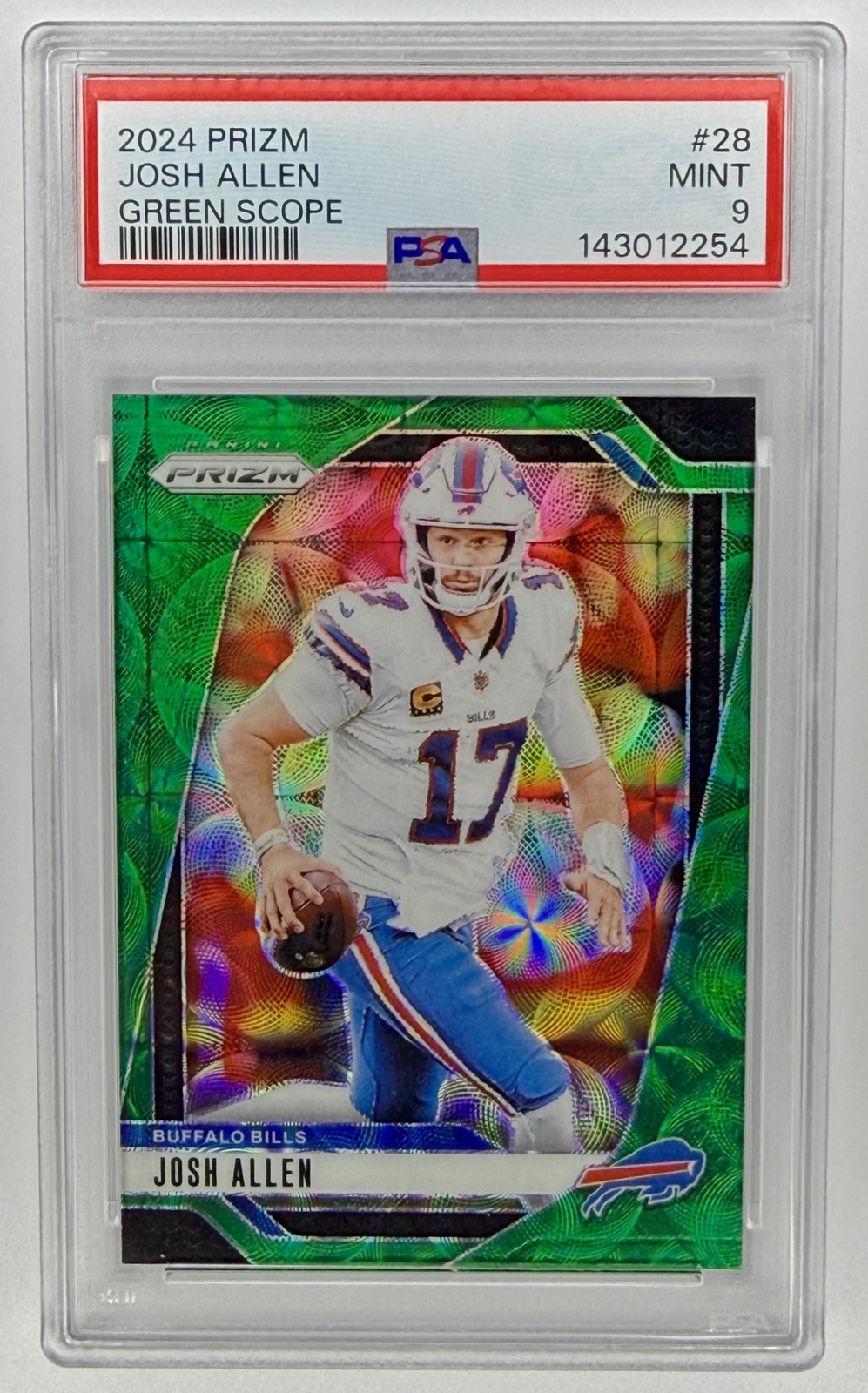 2024 Panini Prizm Josh Allen #28 Green Scope 13/75 Bills PSA 9