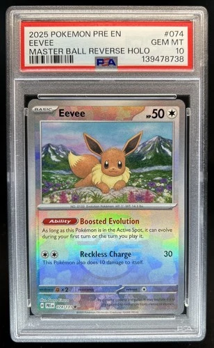 2025 Pokemon Prismatic Evolutions Eevee Reverse Holo Master Ball #074/131 PSA 10