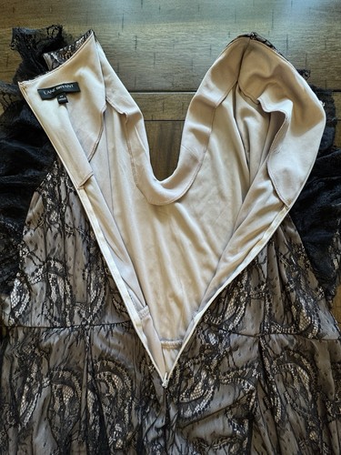 Sz 22 Lane Bryant Lace Black Nude Flutter Short Sleeve Dress Ribbon Belt Midi - Picture 17 of 17