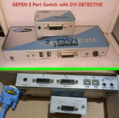 GEFEN 2x1 DVI/USB KVM Switcher with DVI Detective + DVI to DisplayPort Adapter