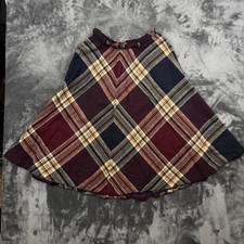 Brooks Additions Plaid Skirt Womens 7 Burgundy Navy Vintage Wool Blend A-Line