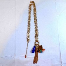 LOFT Gold Tone Multi Charm Long Beaded Tassel...