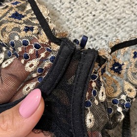 Aubade Lace Underwire Bra 34B Black Blue Embroidered Sheer