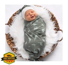 Giggle Angel Green Dinosaur Swaddle Blanket Set