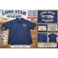 Vintage Lone Star Aviation Polo Shirt XL Navy Blue Made in USA Combed Cotton