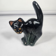 Fenton Glass Black Scaredy Cat Kitten Halloween Glitter Signed