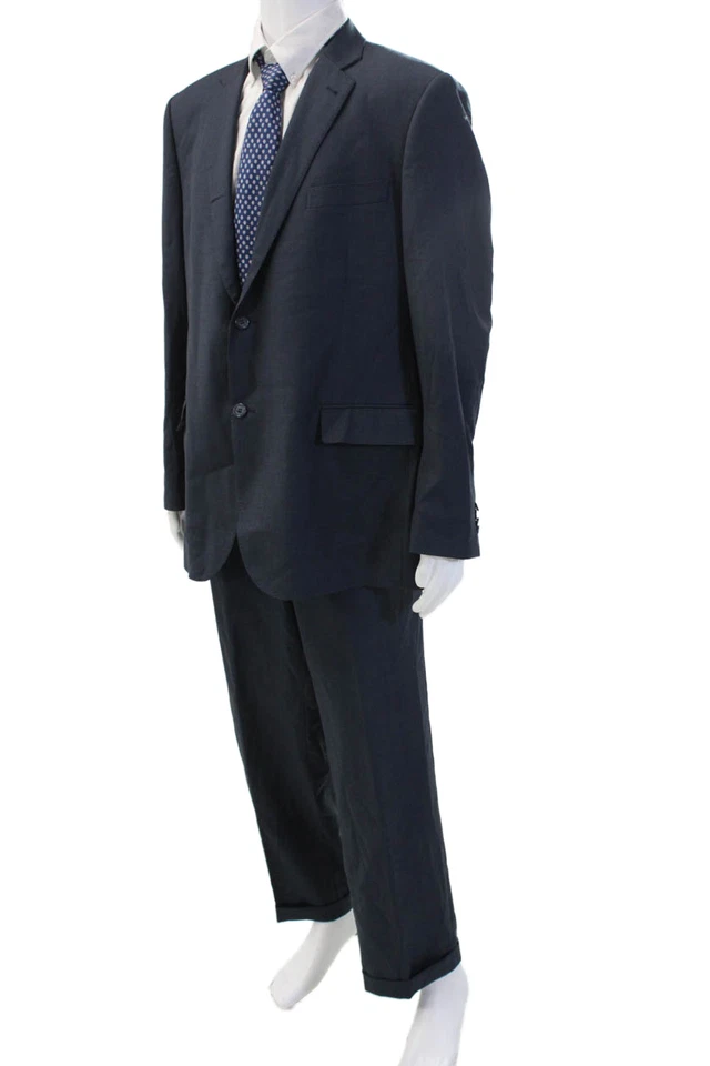 Traje de lana Zanetti para hombre azul oscuro 2 piezas cuello botón manga larga talla 48 Foto 4 de 4