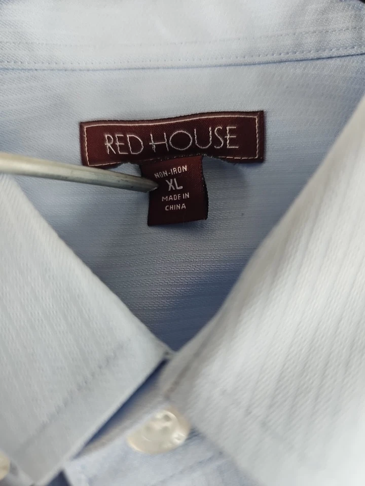 Red House Dobby Shirt Mens XL Blue Long Sleeve Button Up Non Iron 100% Cotton  - Image 3 of 4