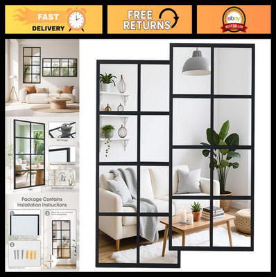 Set of 2 Rectangle Wall Mirrors 16'' x 32'', Decorative Metal Framed for Bathroom,